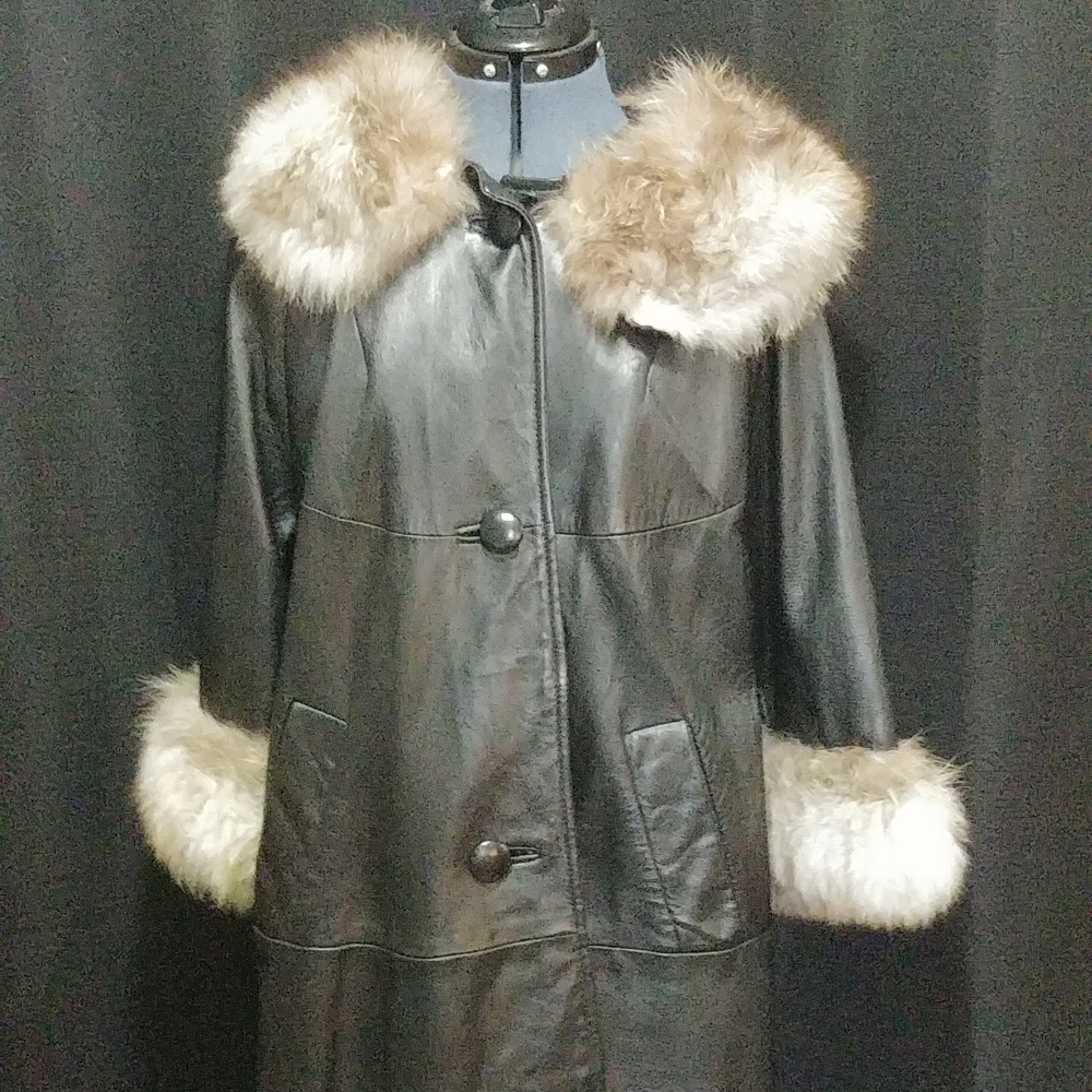 Leather Coat with Fur Collar